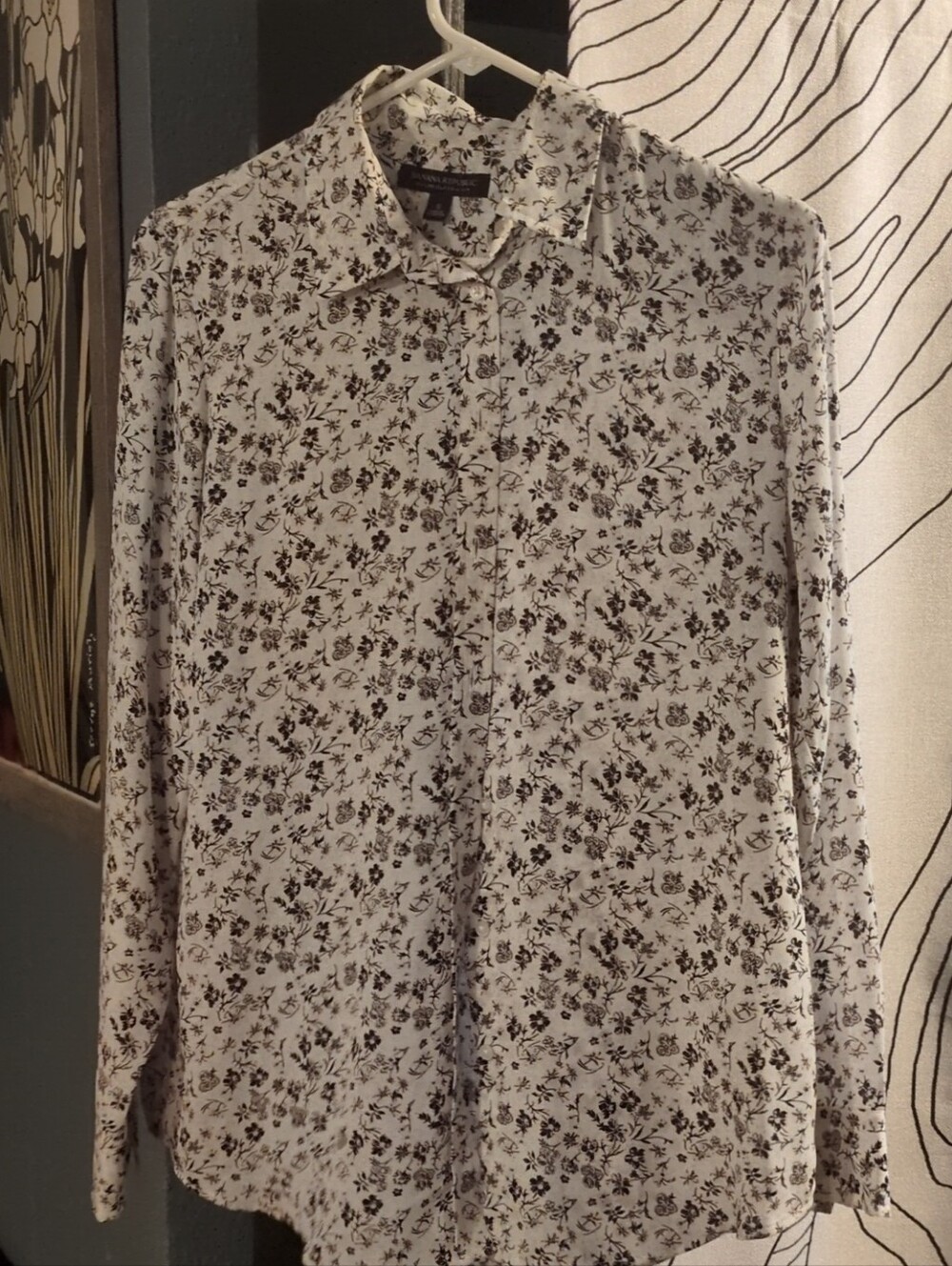 Banana Republic White Shirt with Black Floral Print
